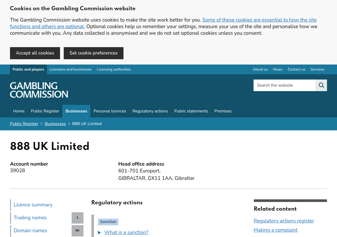 الإجراءات الرقابية الرسمية بحق 888 UK Limited