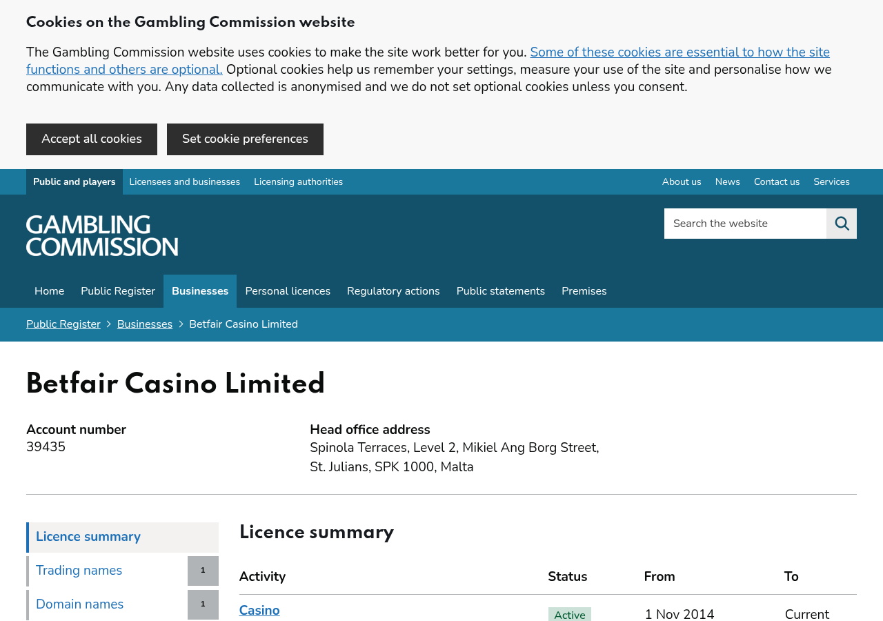ملخص إجازة Betfair Casino Limited